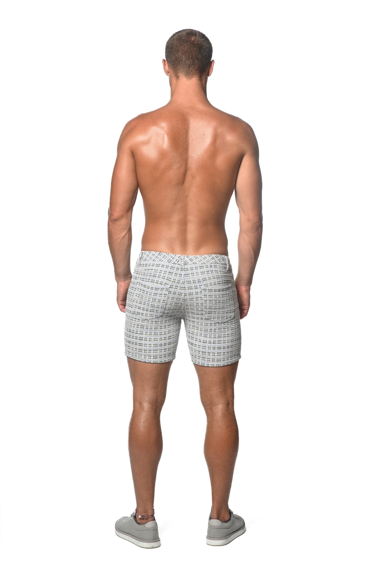 Tweed-Look Stretch Knit Shorts Cloud/Navy Mini Checks