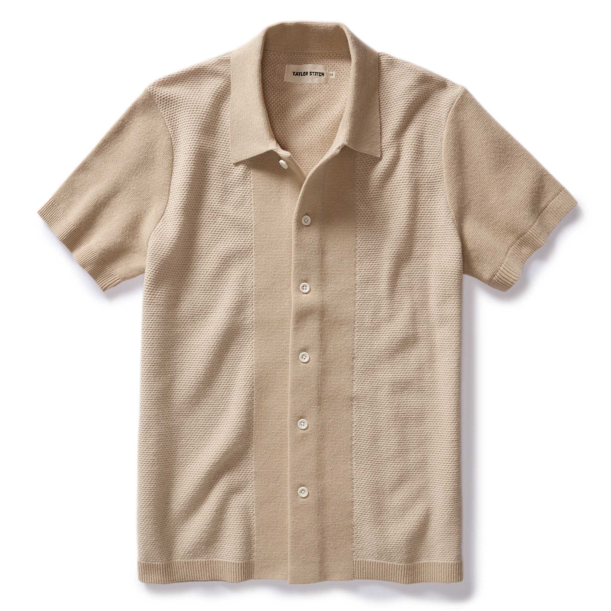 The Button Down Polo Faded Khaki Seed Stitch