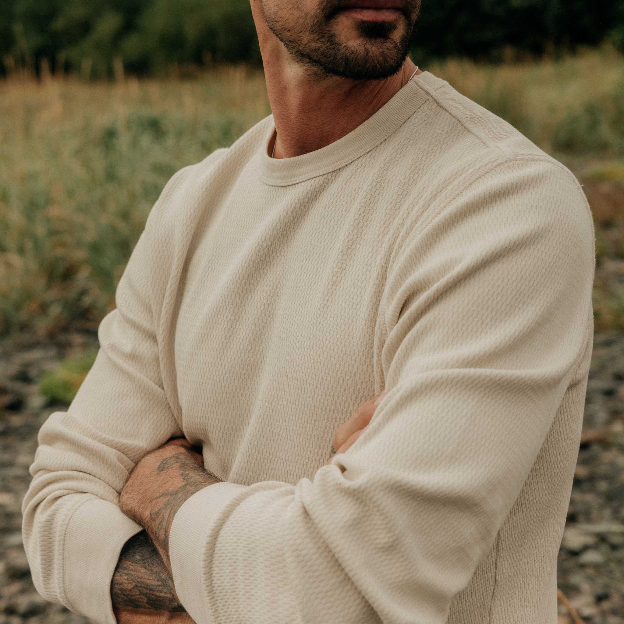 Organic Cotton Waffle Crewneck, Vintage White