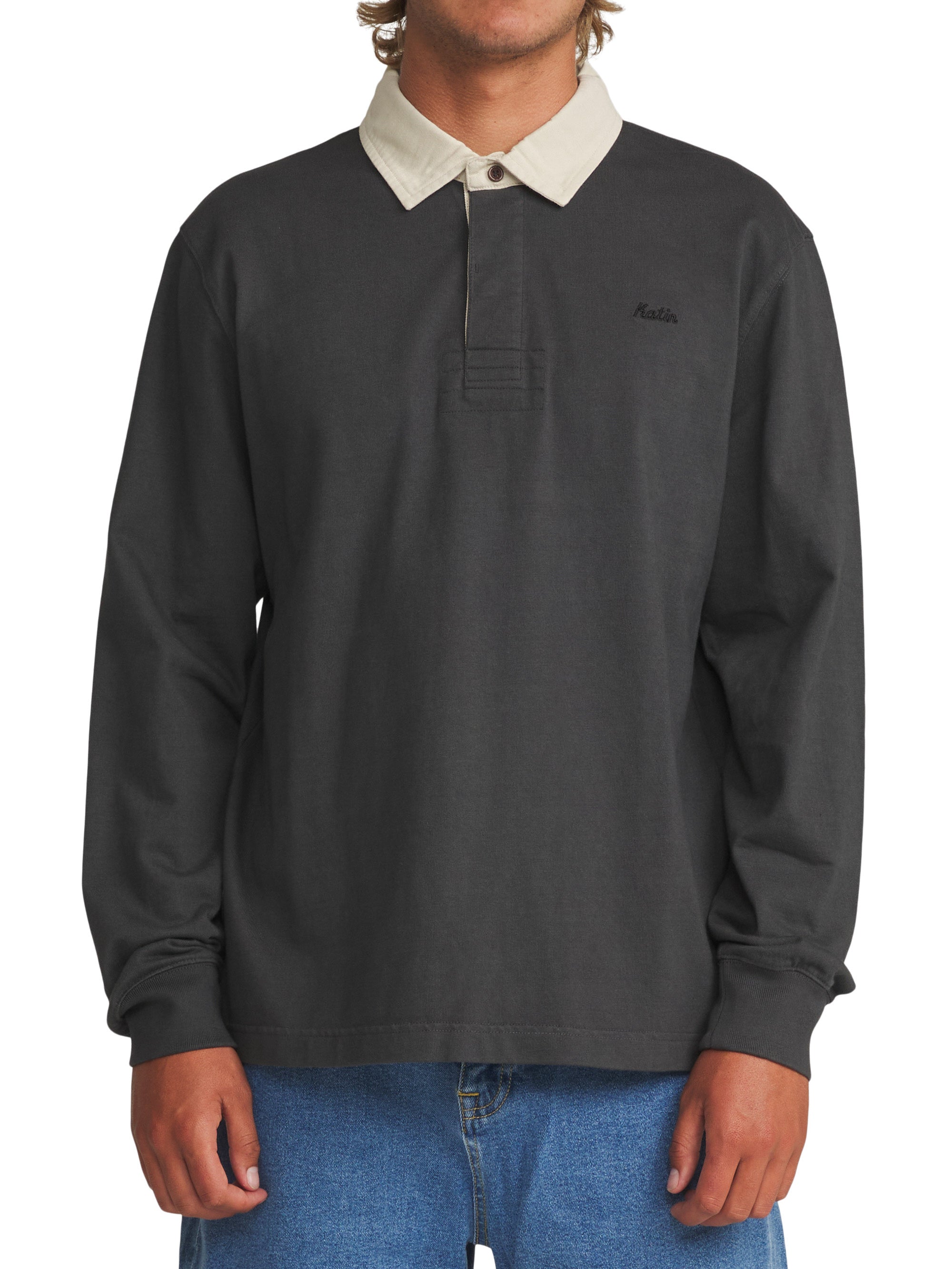 Ronan Rugby Polo Black Vintage Wash
