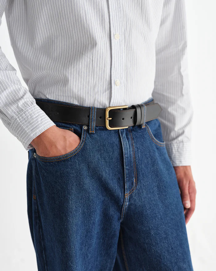Paton Belt - Geo Stitch Leather Dark Brown