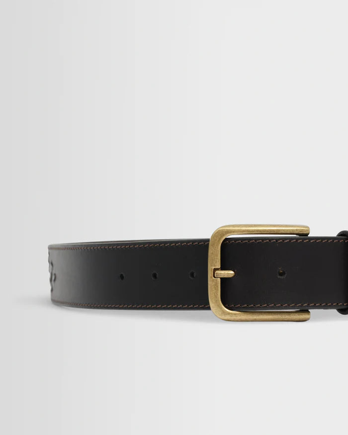 Paton Belt - Geo Stitch Leather Dark Brown