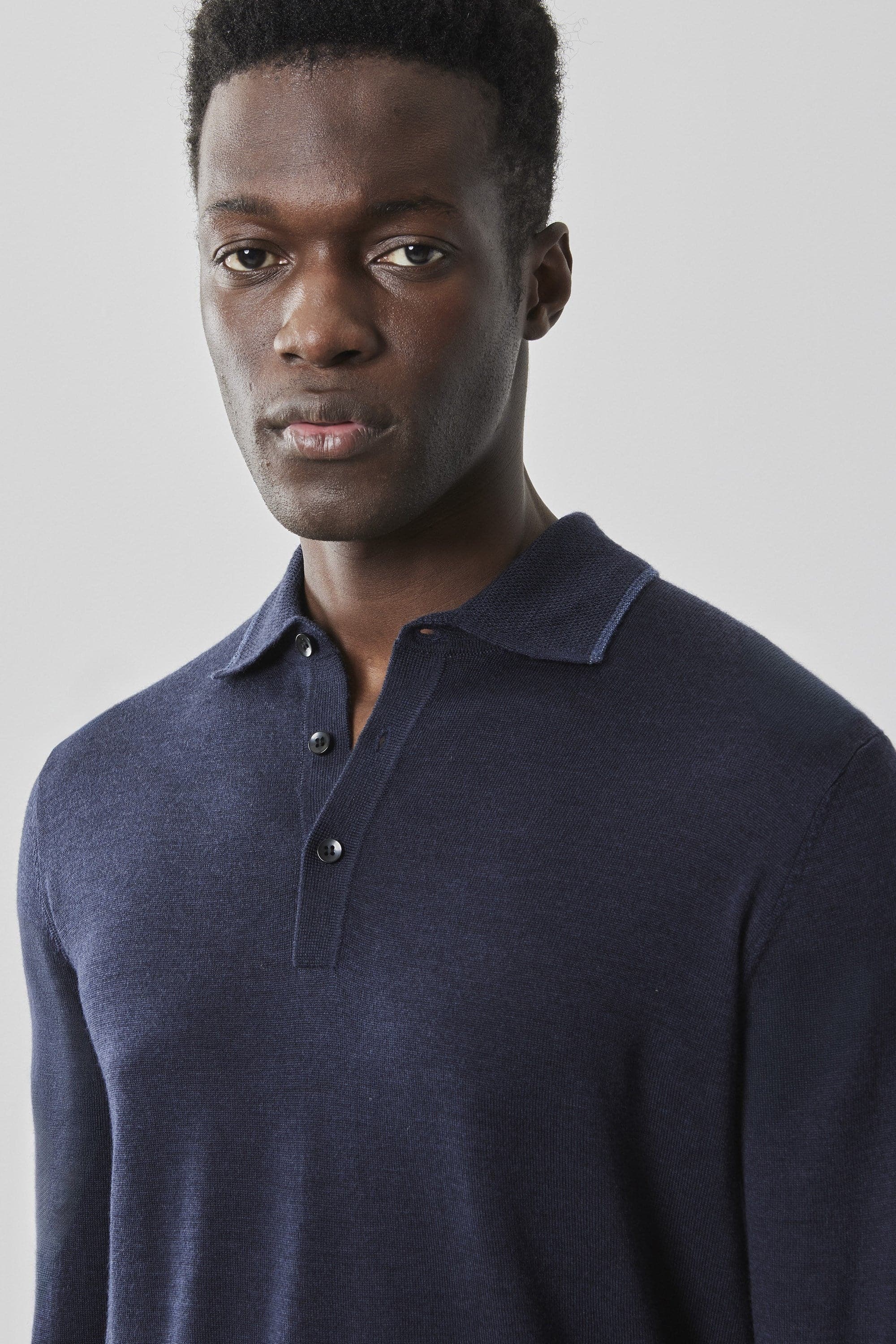 Roman Long Sleeve Sweater Polo in Navy