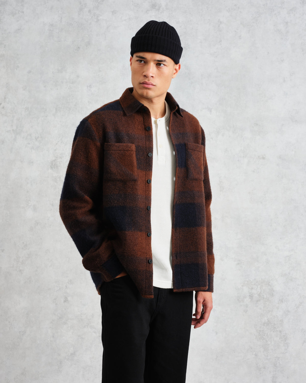 Whiting Mohair Overshirt in Brown/Blue