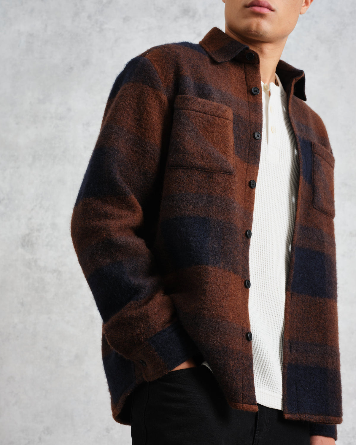 Whiting Mohair Overshirt in Brown/Blue