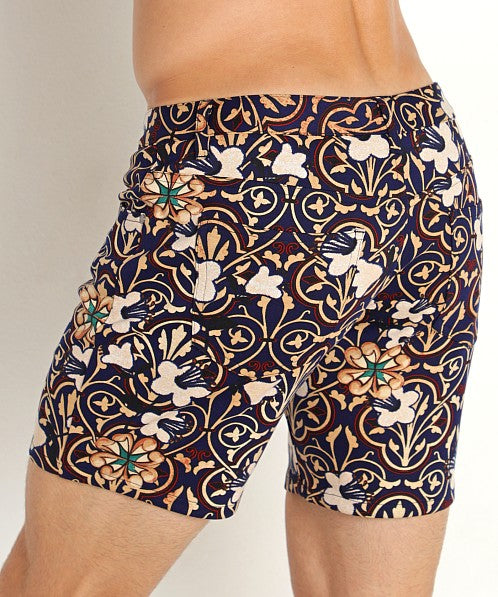 5" Printed Stretch Knit Jean Shorts Khaki/Navy Mosaic Floral