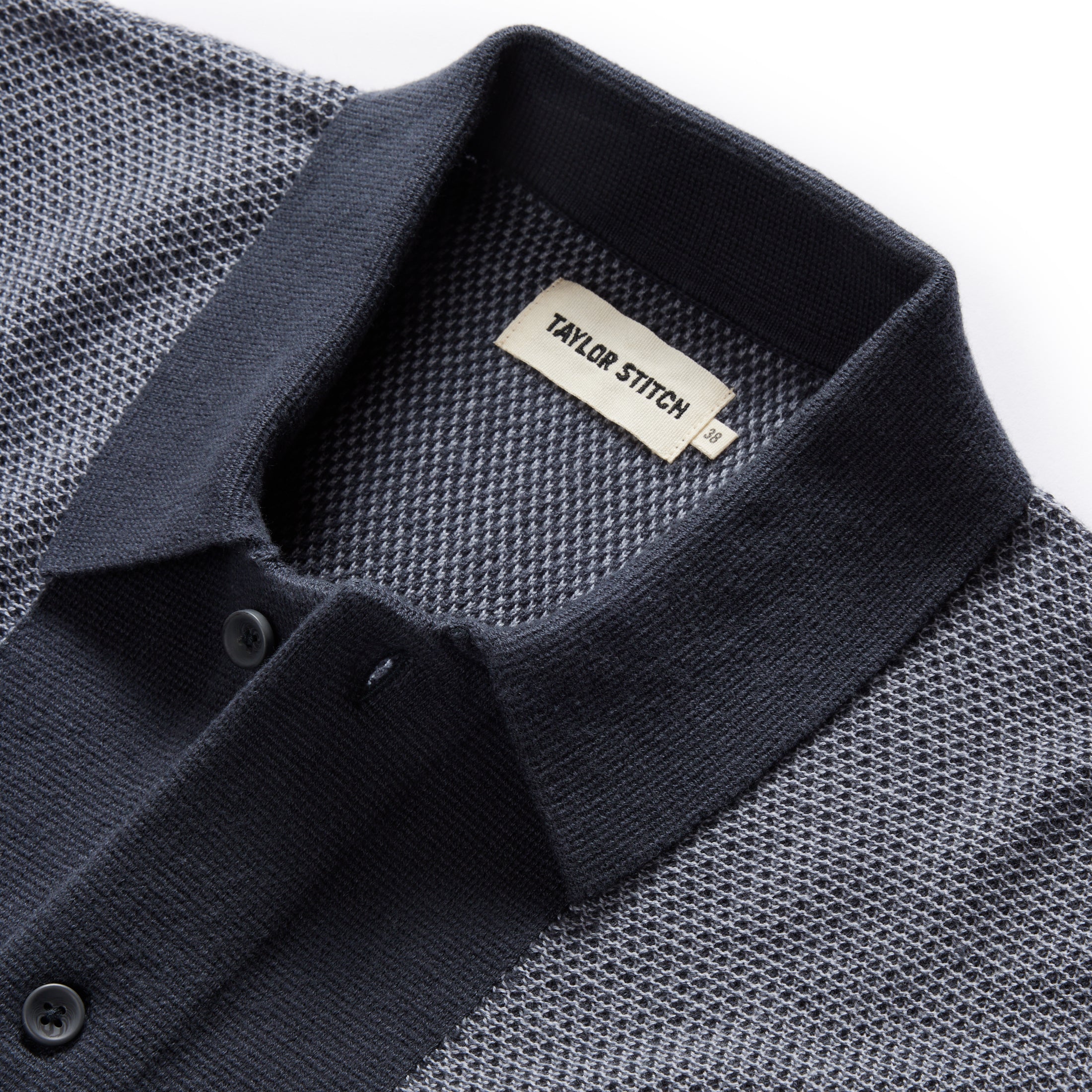 The Button Down Polo in Marine Seed Stitch Marine