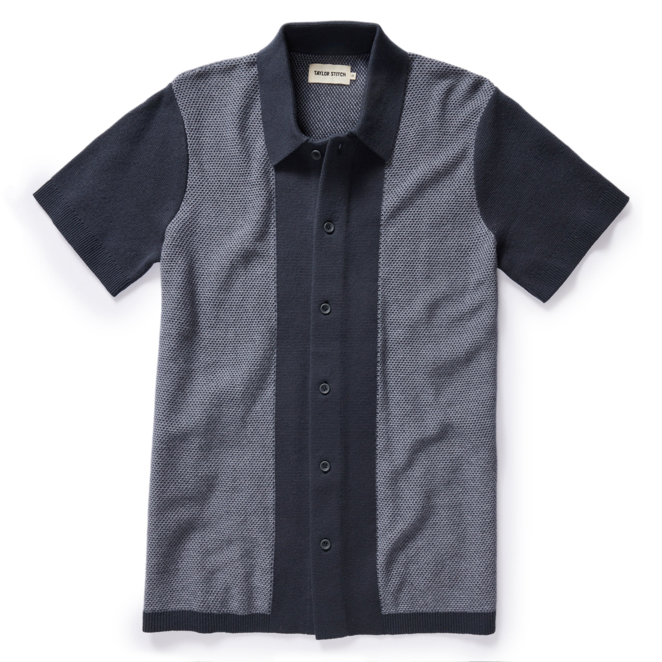The Button Down Polo in Marine Seed Stitch Marine