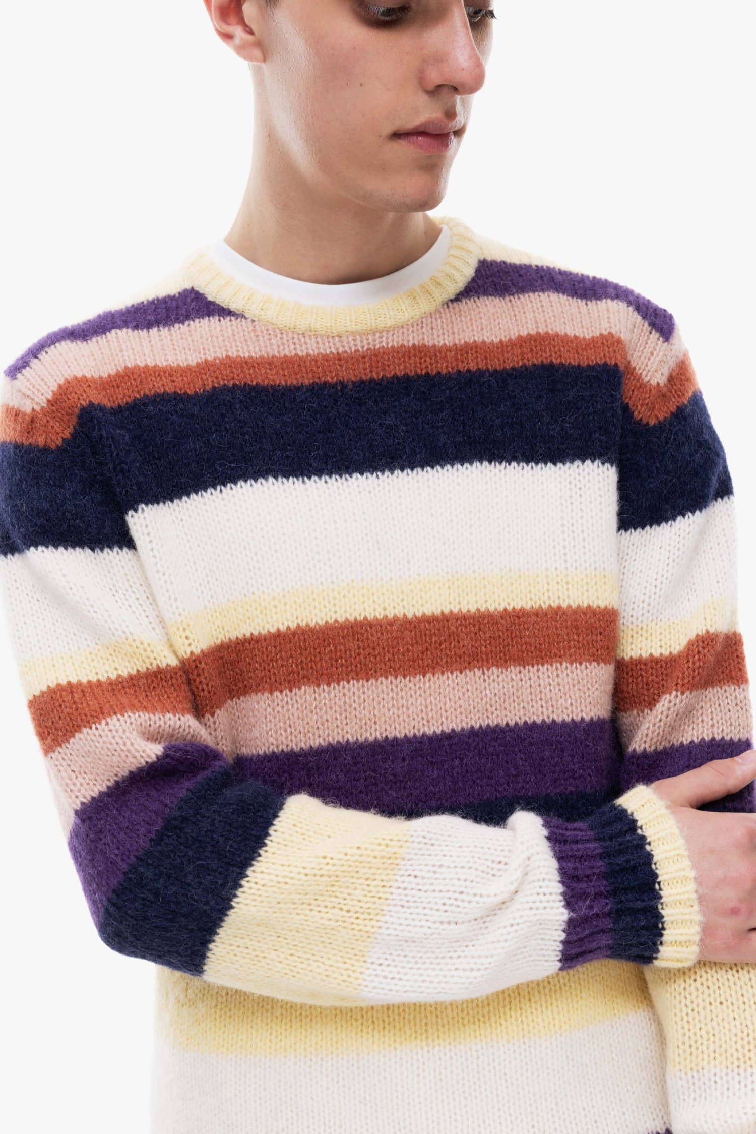 Eljer Knit Crewneck Sweater Purple Stripe