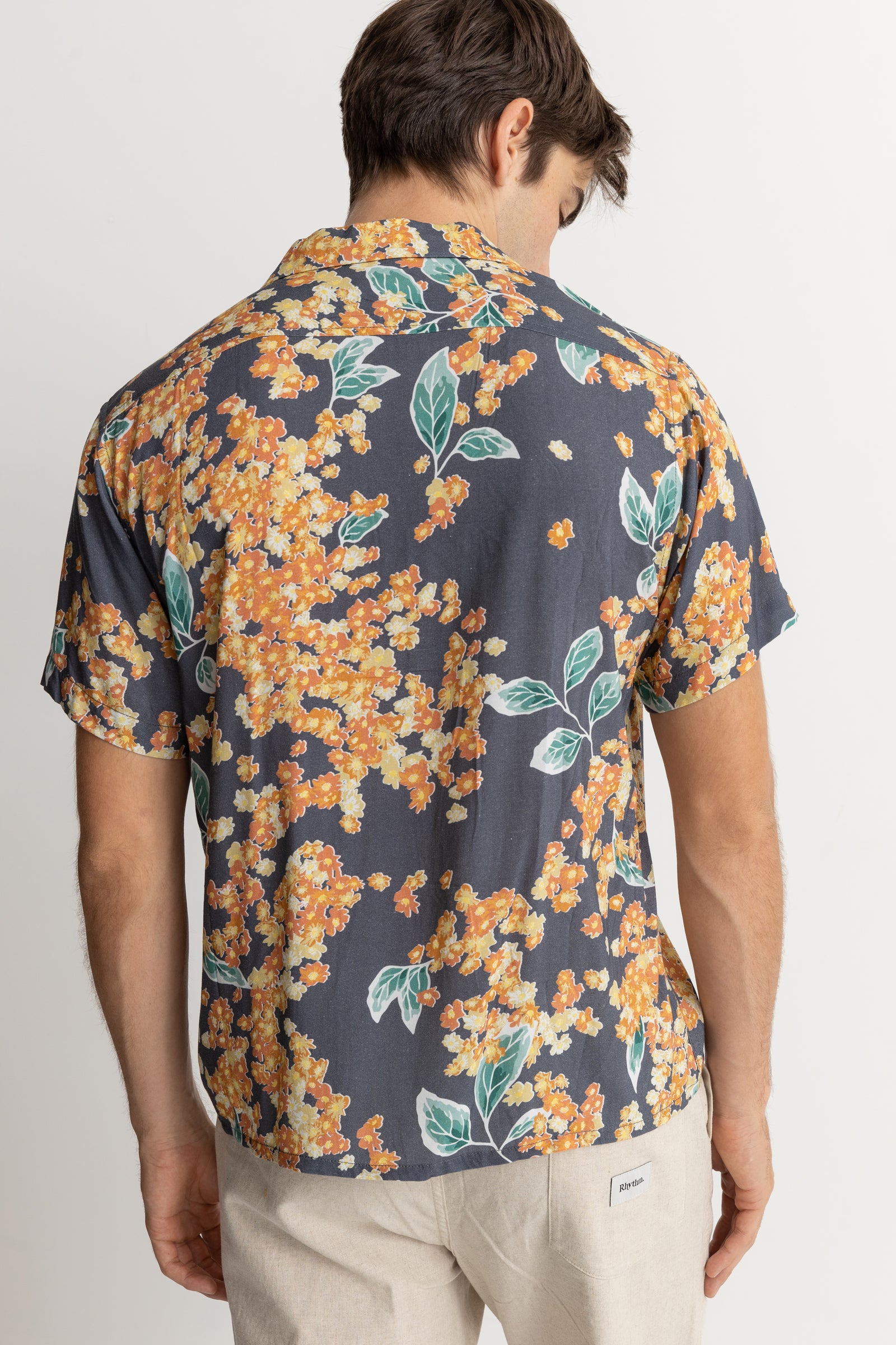 Isle Floral Cuban Short Sleeve Shirt Dark Navy