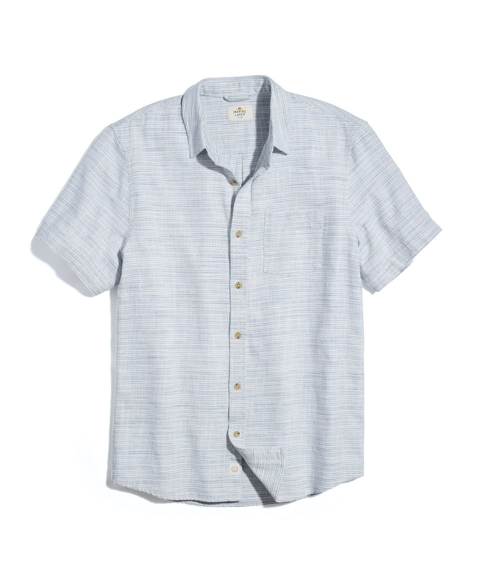 Short Sleeve Stretch Selvage Stripe Shirt Blue Mini Stripe