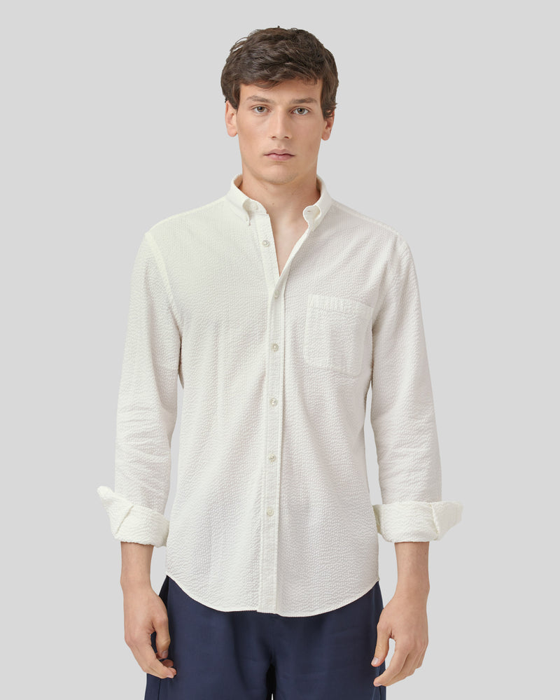 Atlantico Seersucker Long Sleeve Shirt White