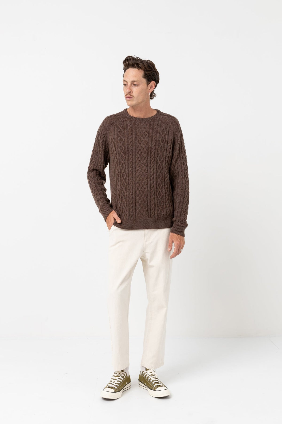Mohair Fishermans Knit Sweater Brown