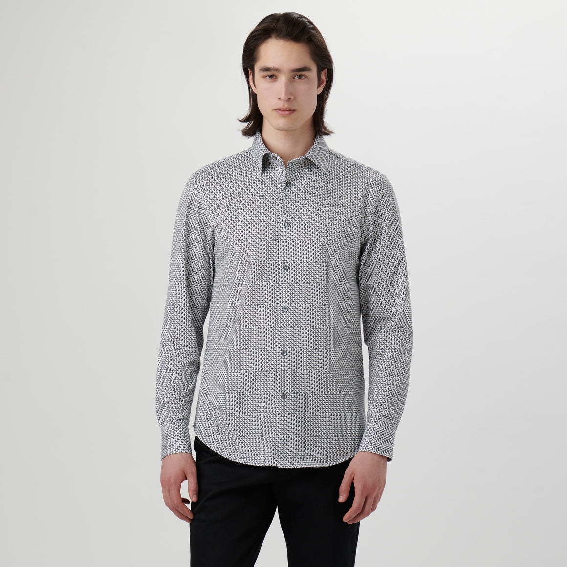 OOOHCotton James Long Sleeve Shirt Geometric White