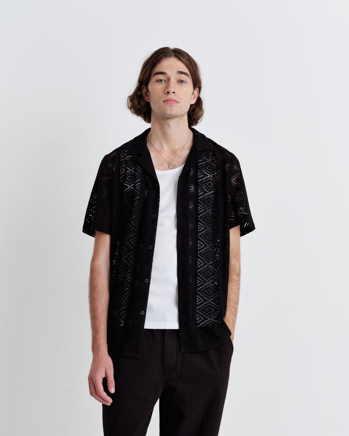 Didcot Short Sleeve Shirt - Geometric Lace Black