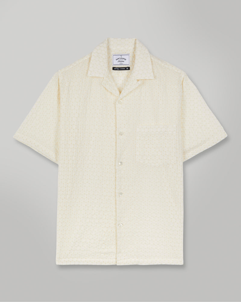Folc Jacquard Short Sleeve Button Tee - Off White Off White