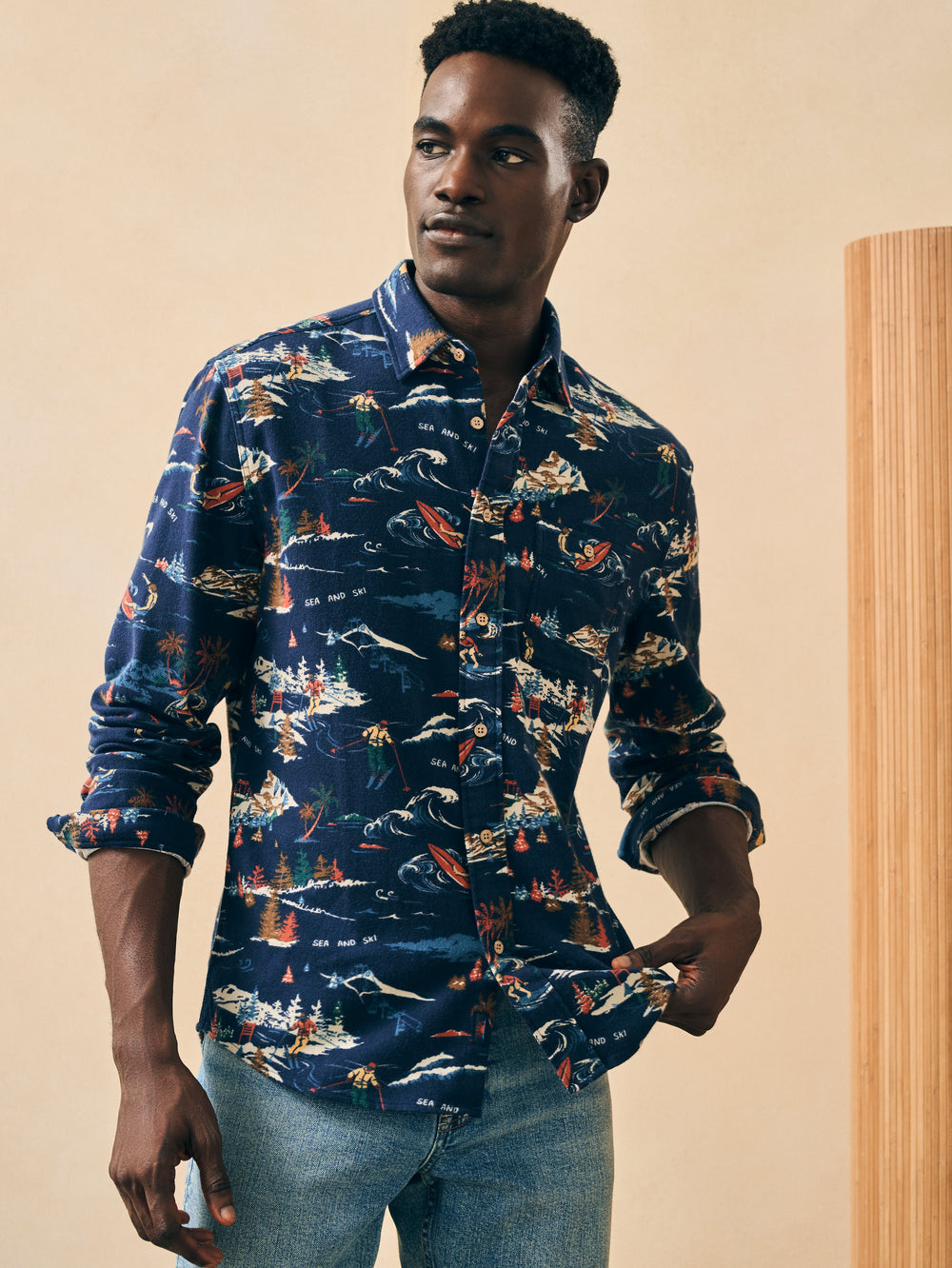 Super Brushed Flannel - Ski Print Navy Sea to Ski