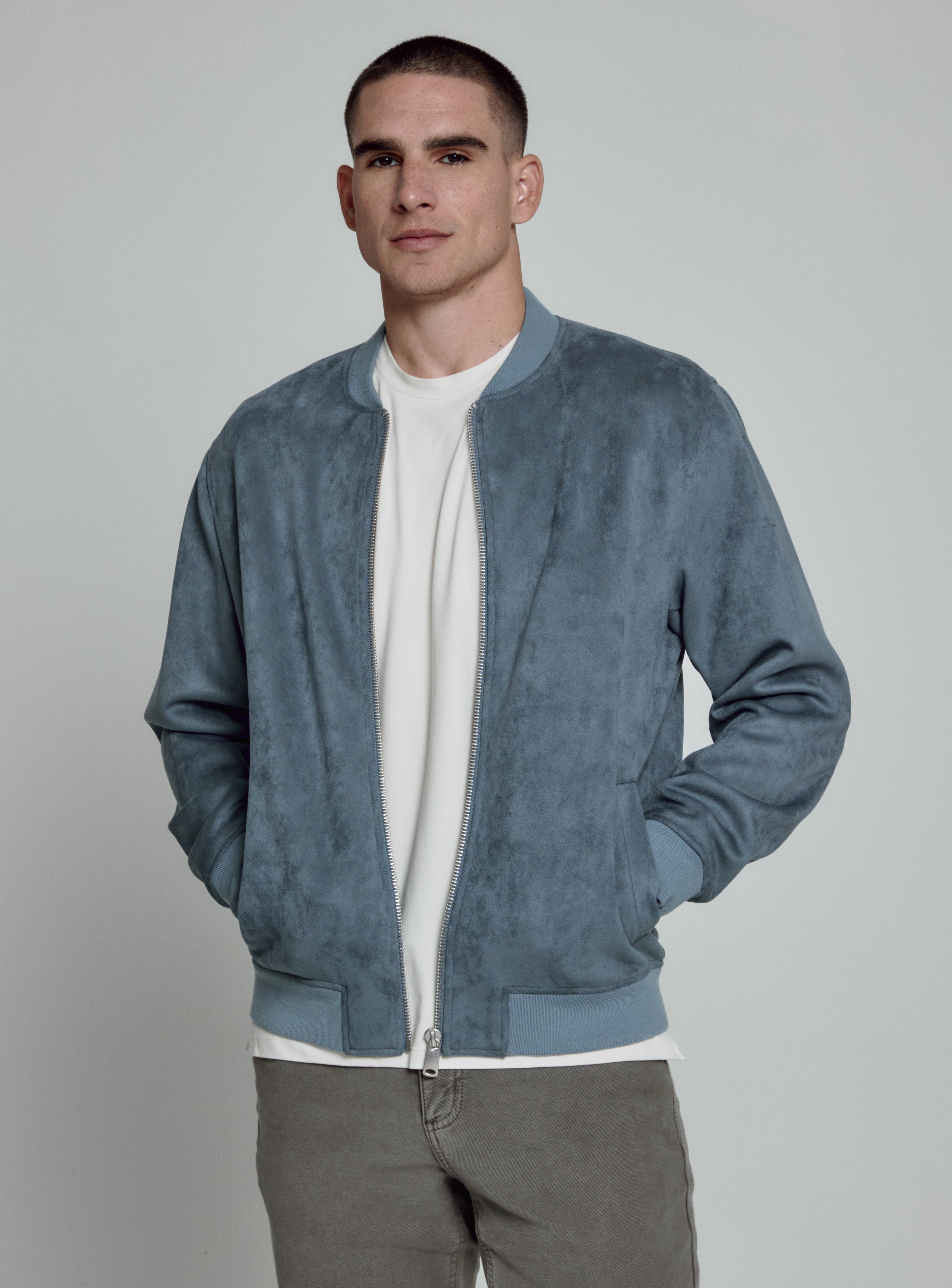 Blue suede clearance bomber jacket mens