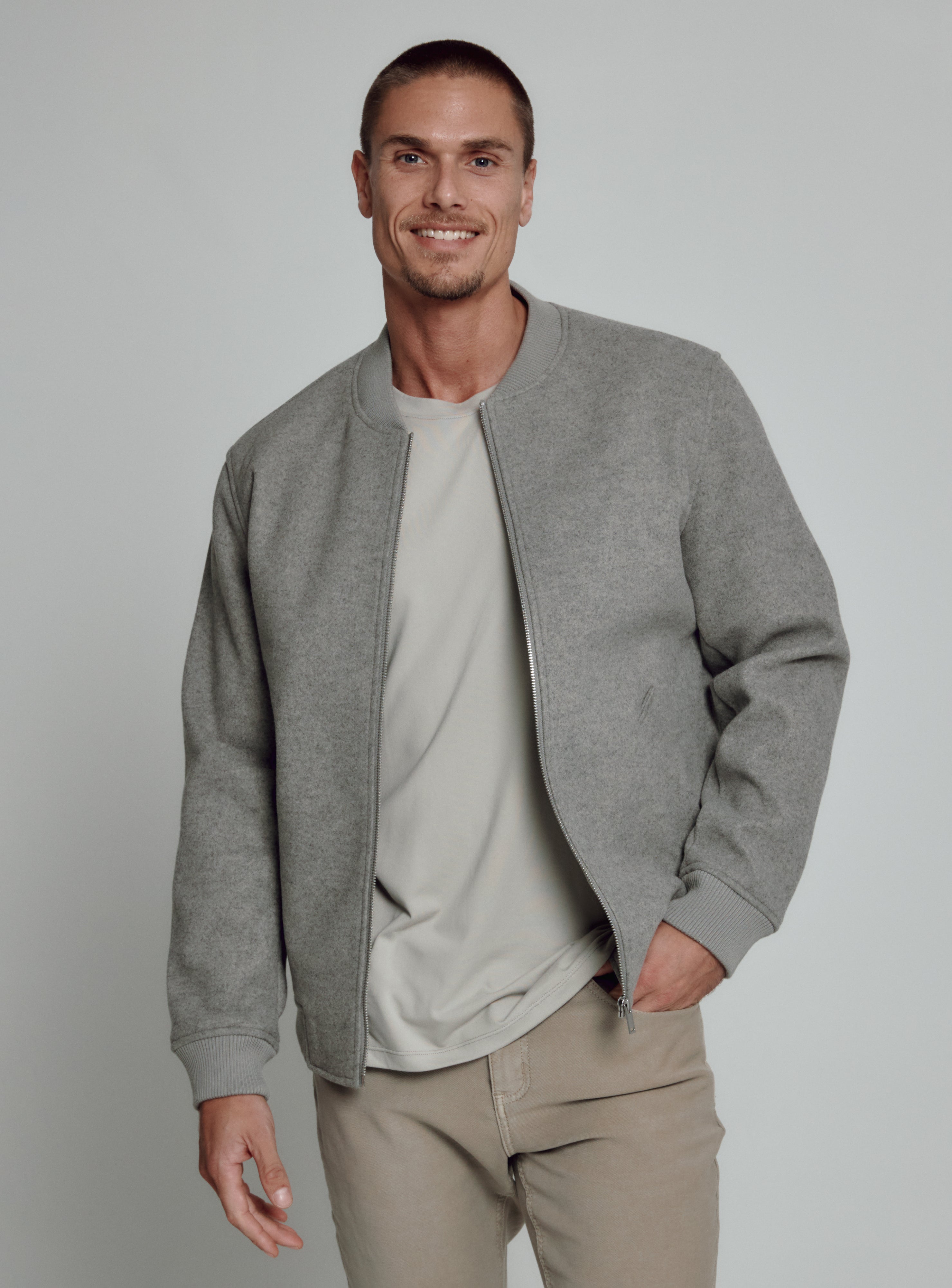 Wool-Lined Bomber Jacket Grey