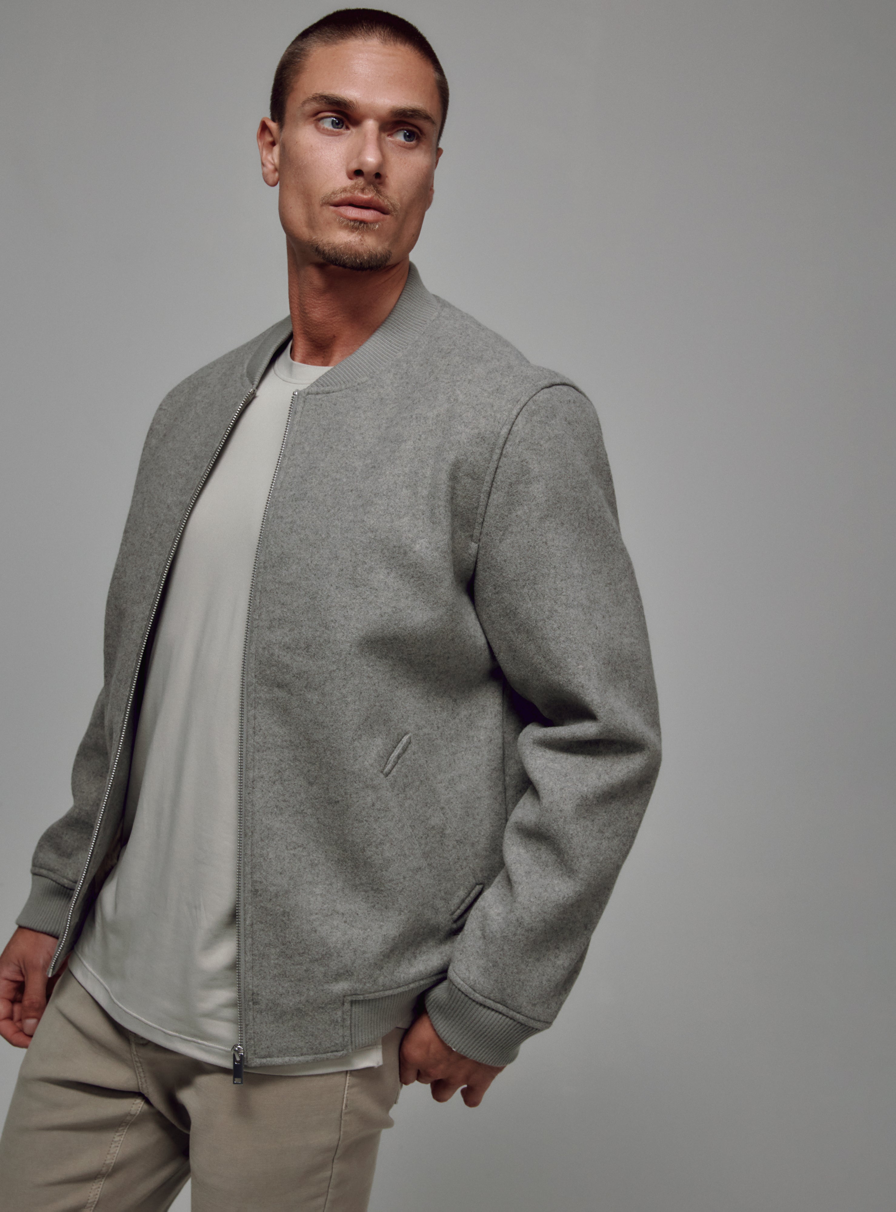 Wool-Lined Bomber Jacket Grey