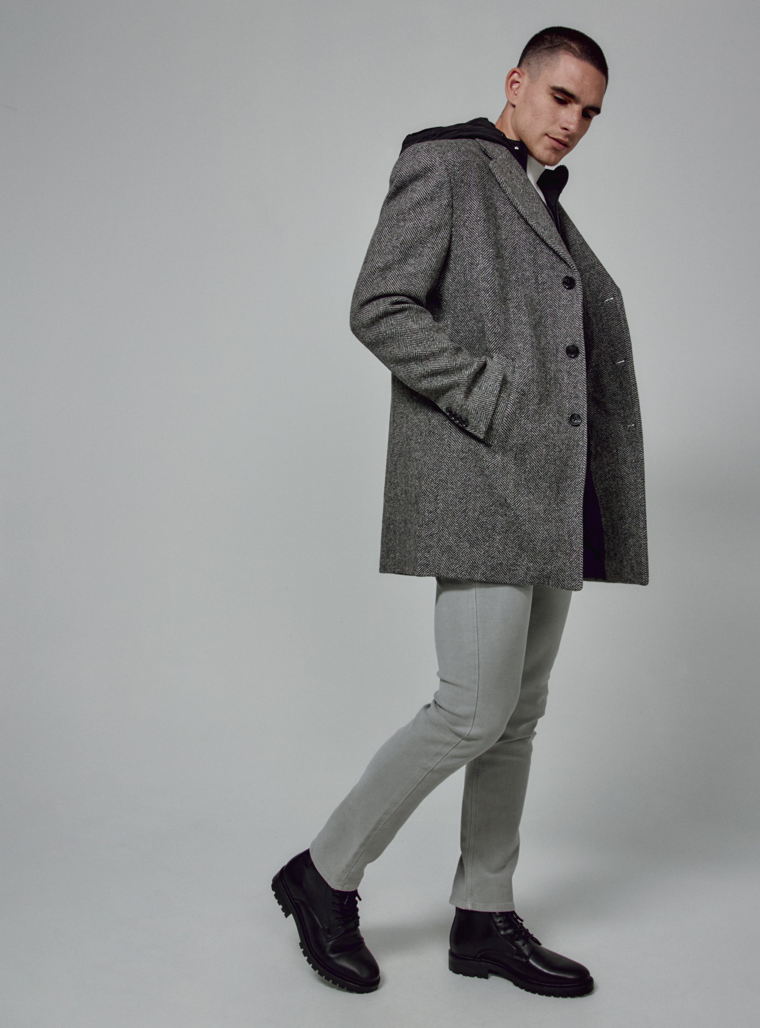 Men's Convertible Overcoat - Twill Grey