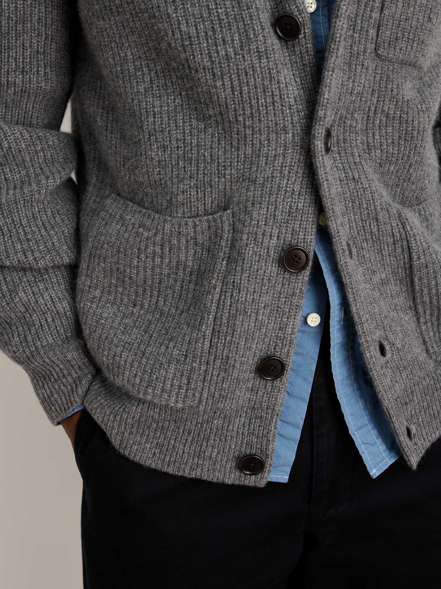 Ribbed Cardigan in Cashmere Heather Pewter