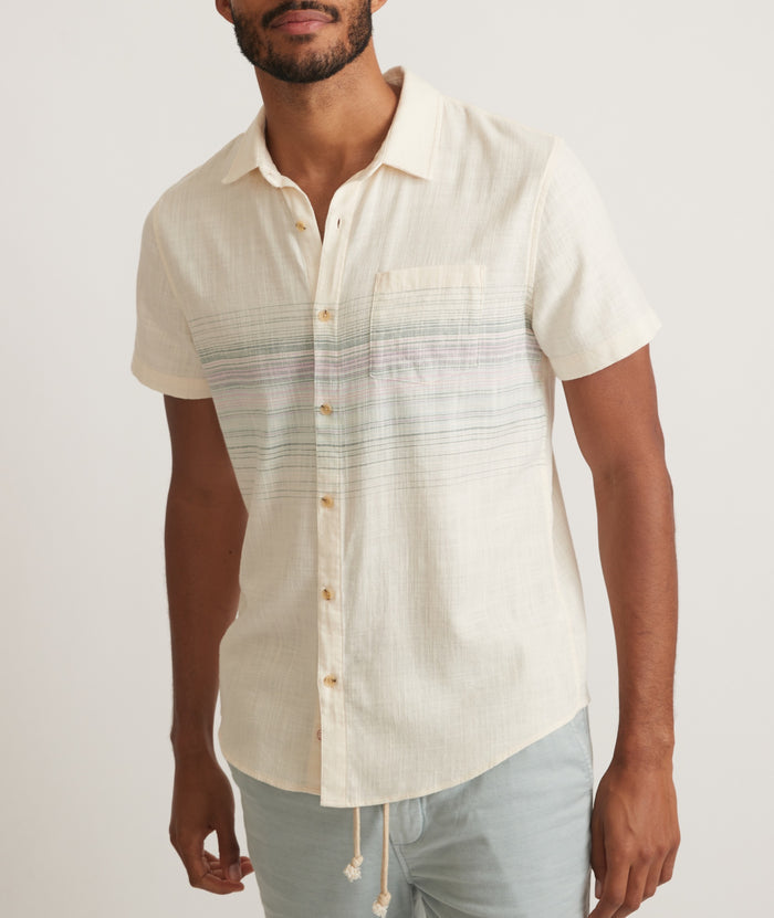 Short Sleeve Stretch Selvage Shirt - Natural Stripe Natural Multi Stripe