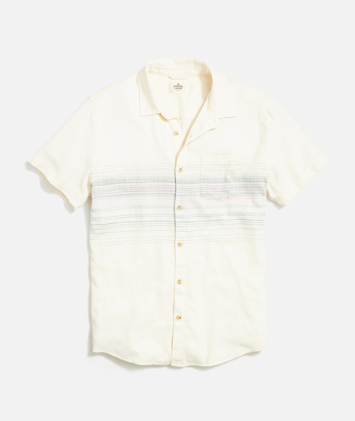Short Sleeve Stretch Selvage Shirt - Natural Stripe Natural Multi Stripe