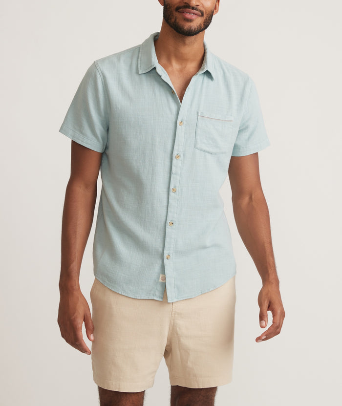 Short Sleeve Stretch Selvage Shirt - Pale Blue Pale Blue