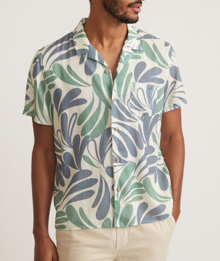 Tencel Linen Short Sleeve Shirt - Floral Splash Blue/Green Splash Print