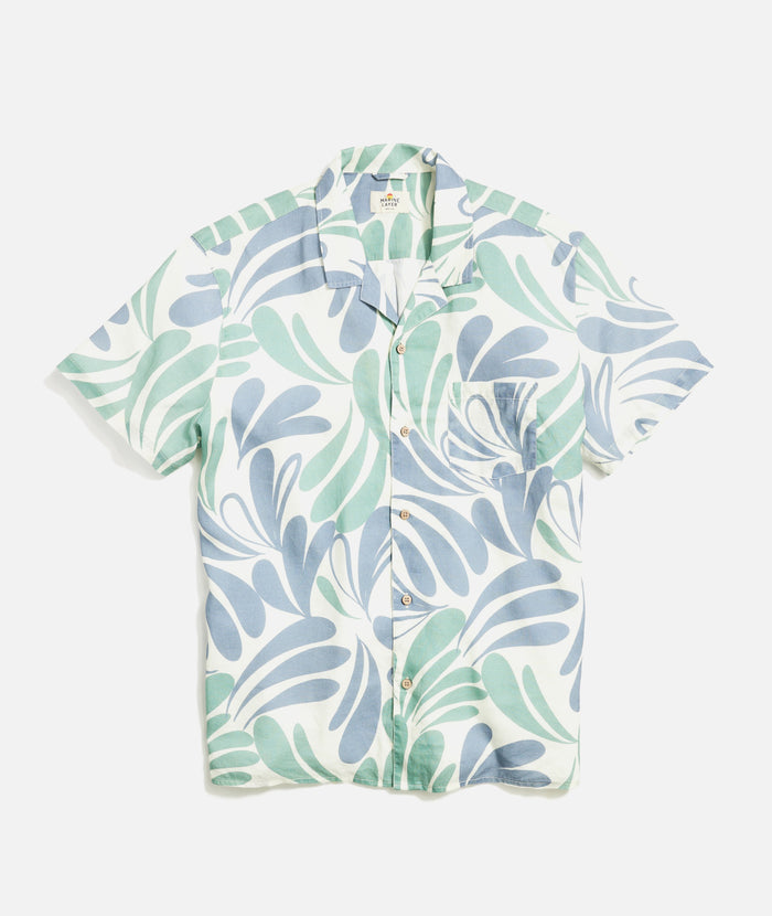 Tencel Linen Short Sleeve Shirt - Floral Splash Blue/Green Splash Print