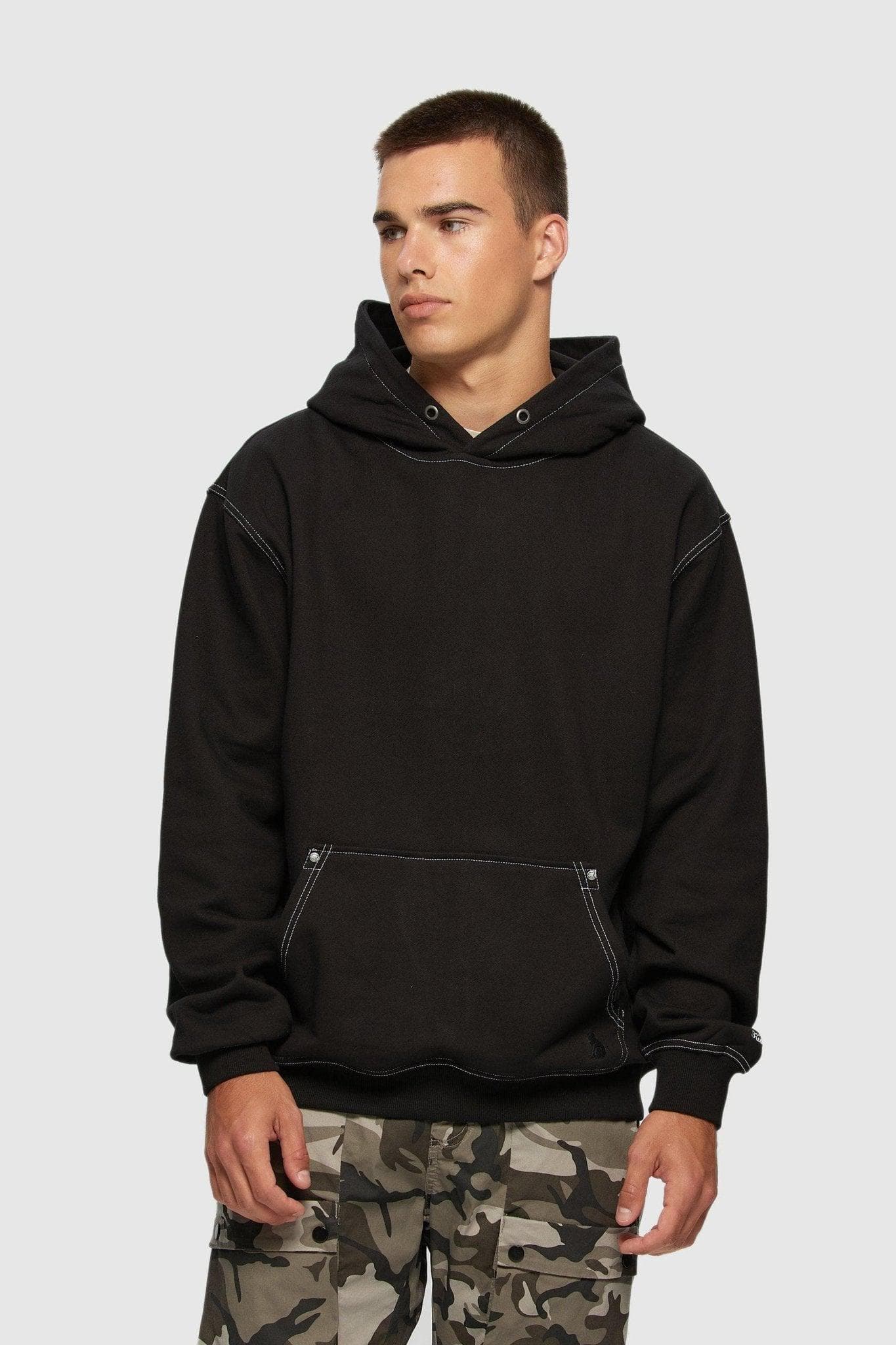 Contrast Stitch Hoodie Black/White