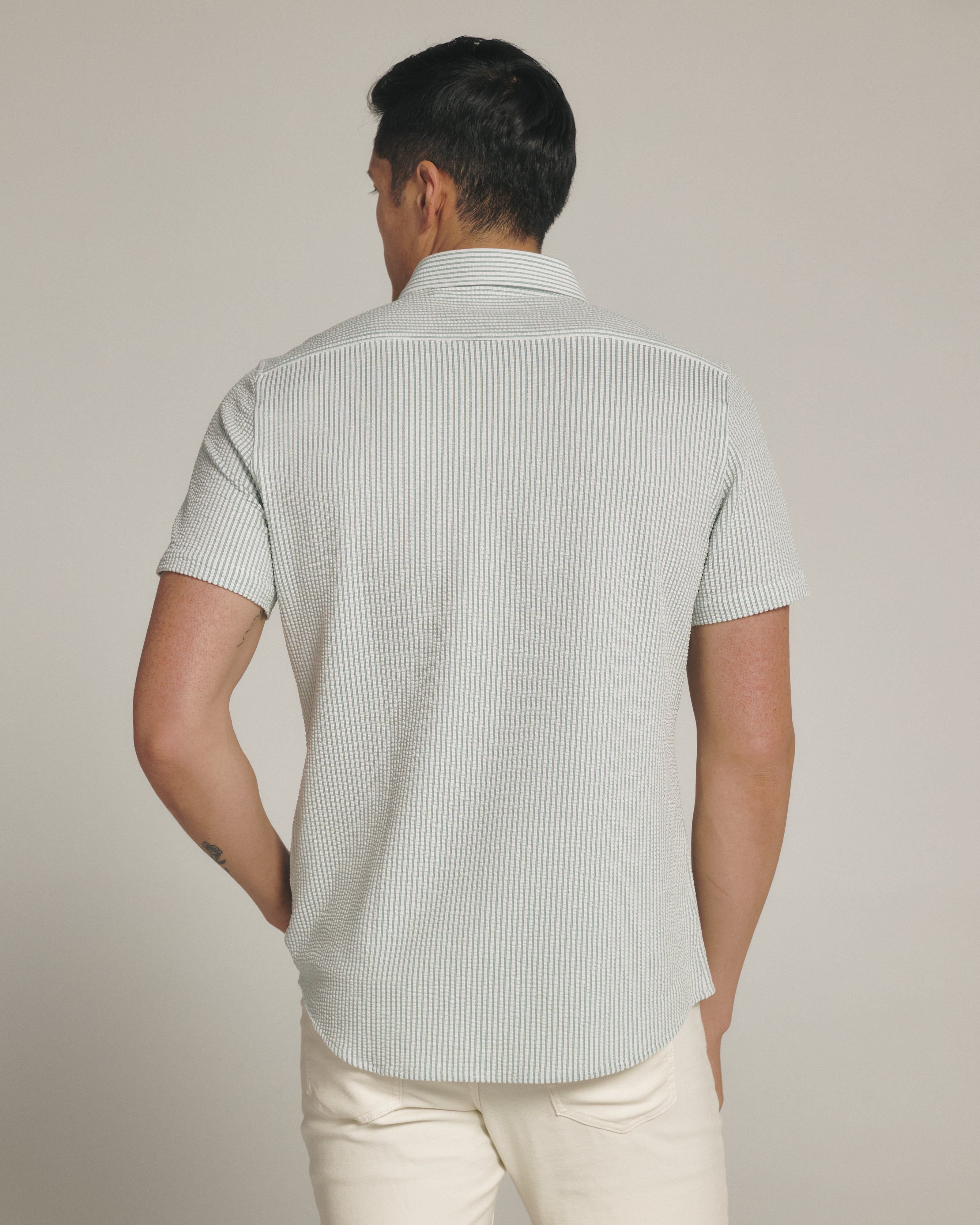 Keaton Seersucker Short Sleeve Shirt Seafoam