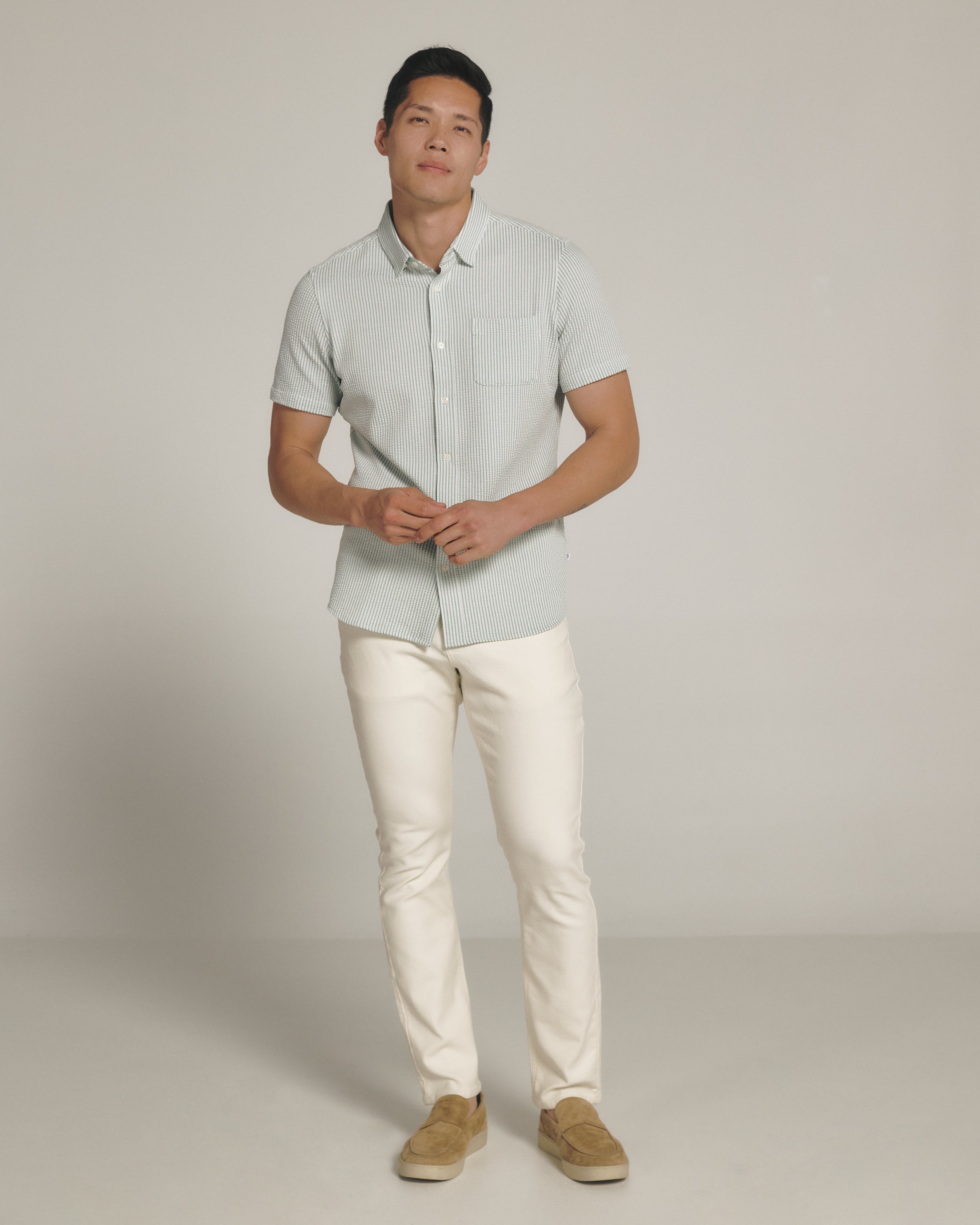 Keaton Seersucker Short Sleeve Shirt Seafoam