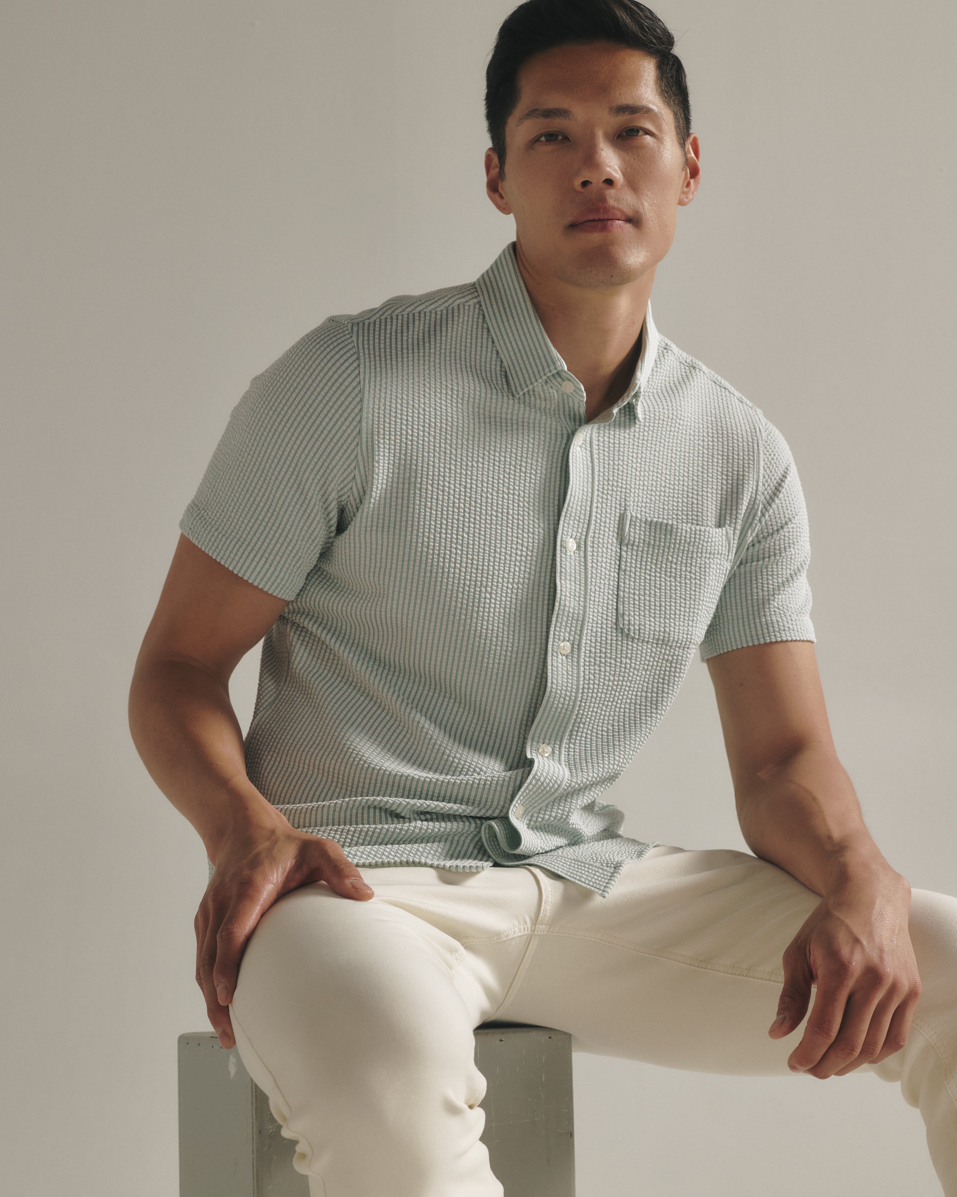 Keaton Seersucker Short Sleeve Shirt Seafoam