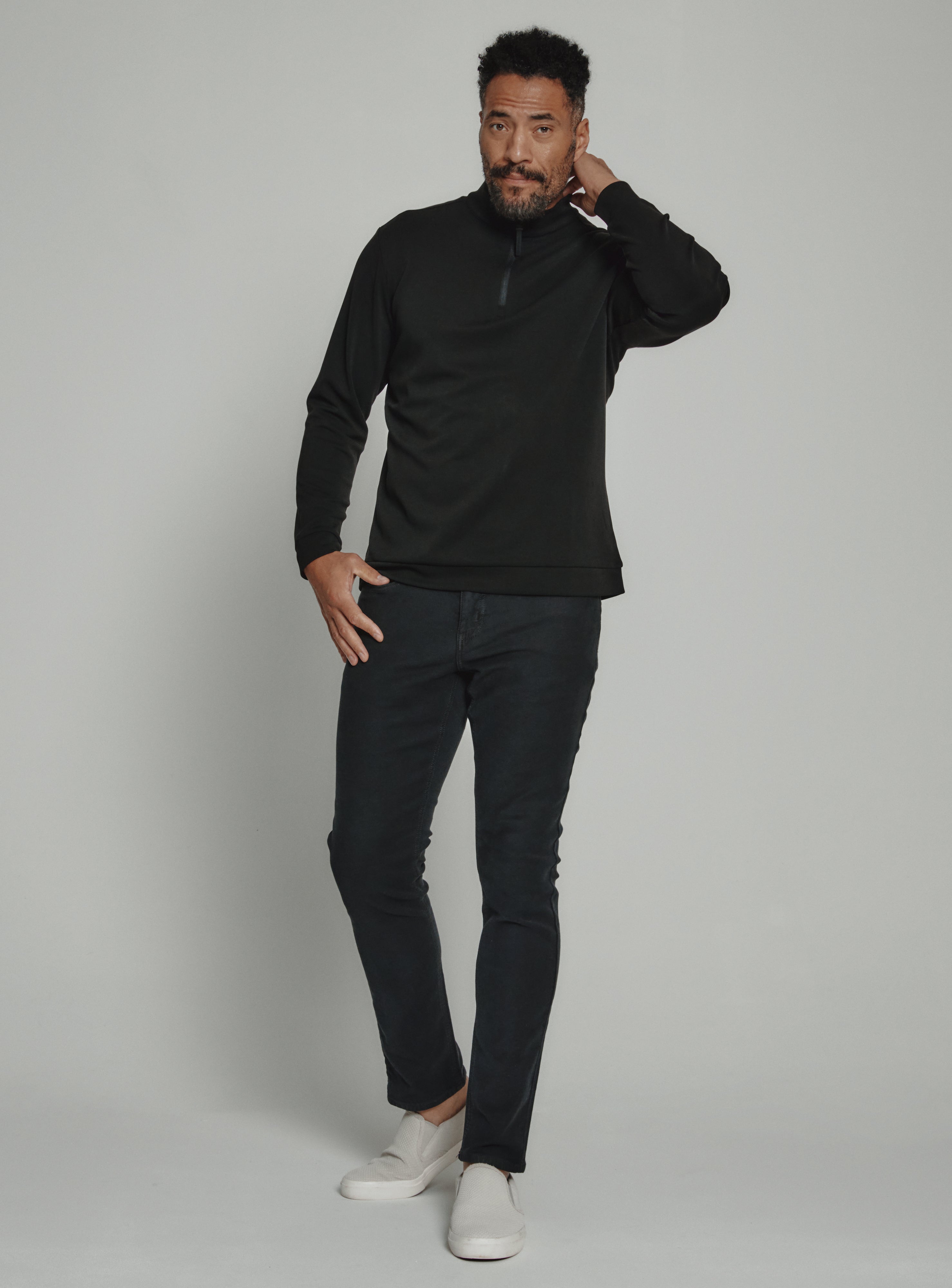 Rev 1/4 Zip Modal Sweater Black