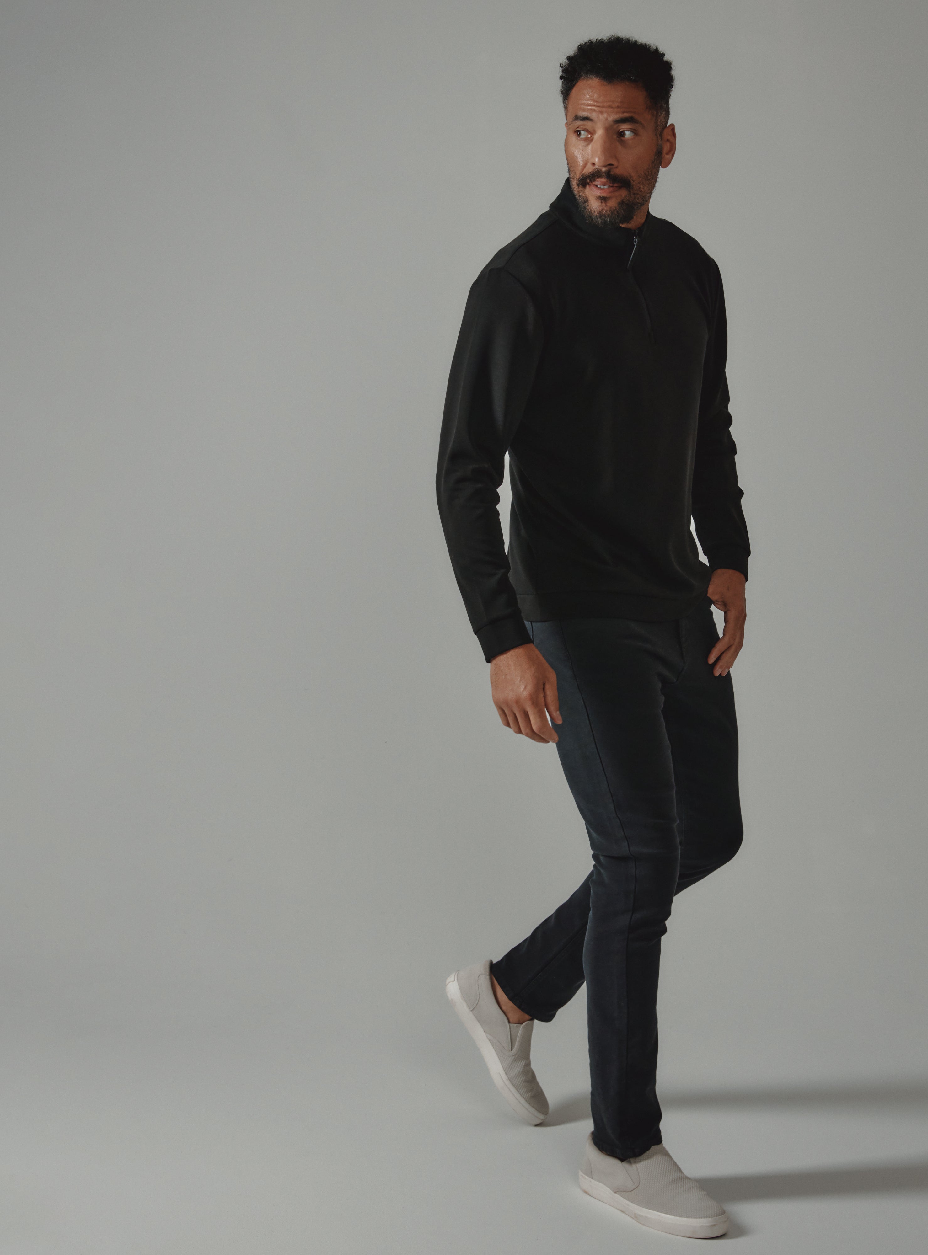 Rev 1/4 Zip Modal Sweater Black