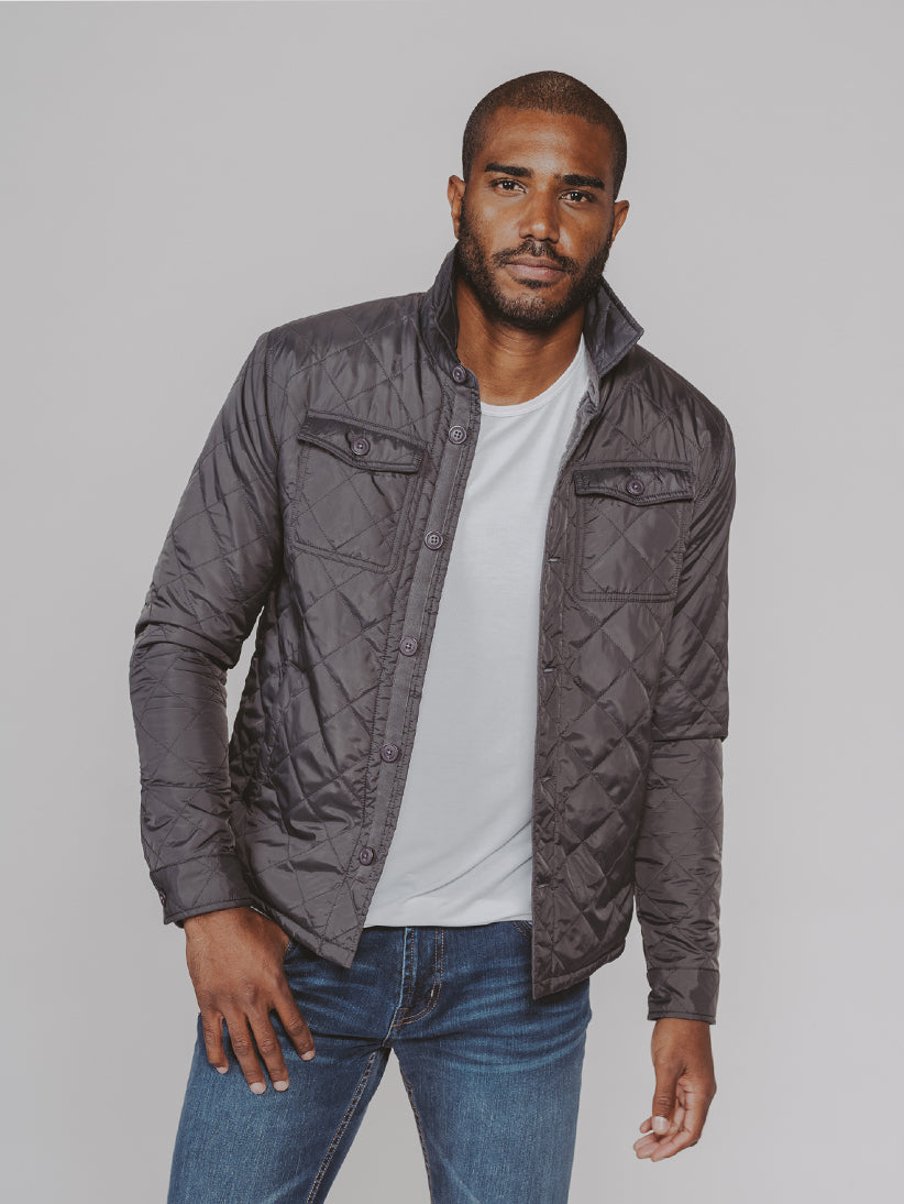 Quilted Sherpa Lined Shacket Charcoal