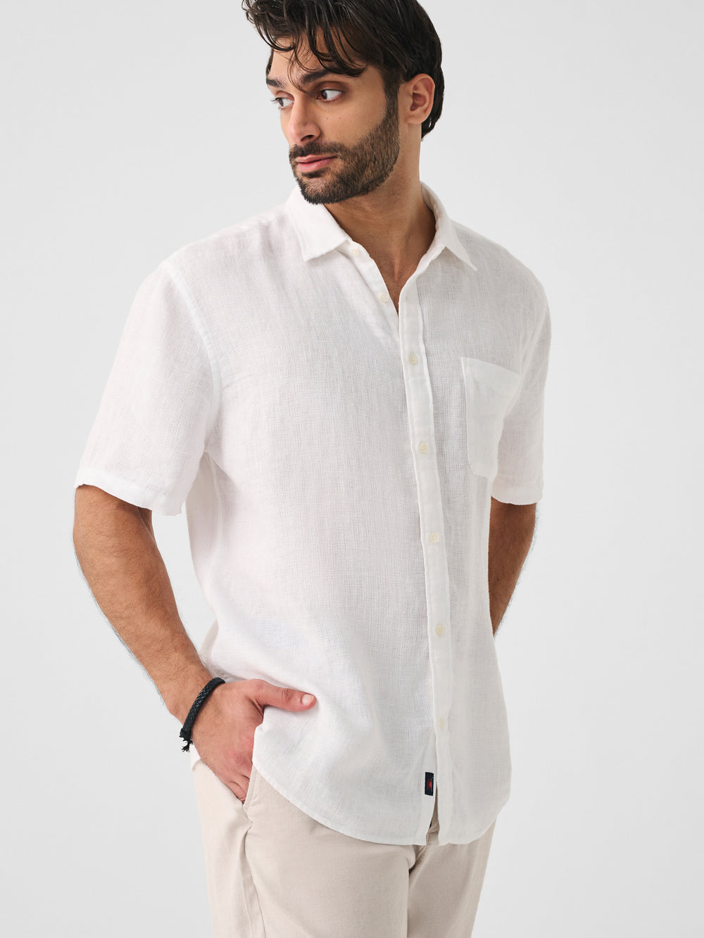 Short Sleeve Linen Laguna Shirt Bright White Basketweave