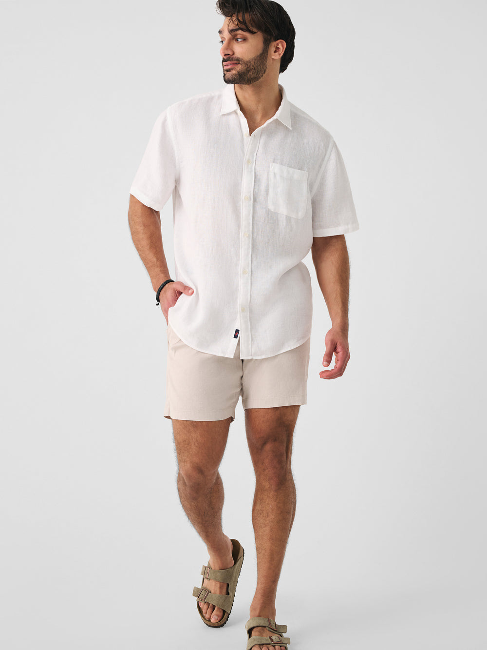 Short Sleeve Linen Laguna Shirt Bright White Basketweave