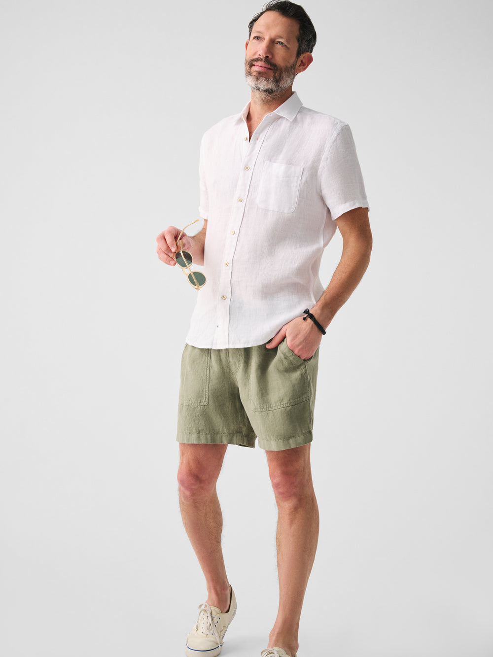 Short Sleeve Linen Laguna Shirt Bright White Basketweave