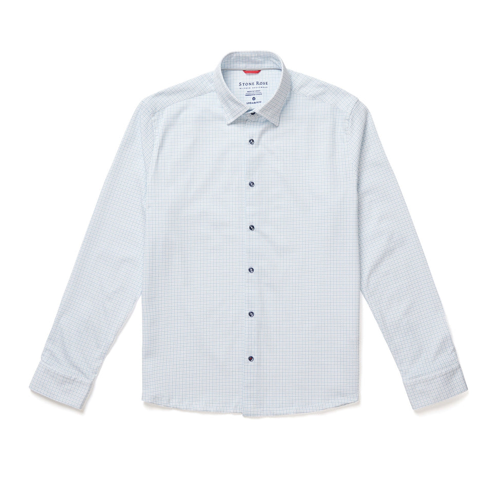 Check Technical Long Sleeve Jersey-Knit Shirt Blue Check