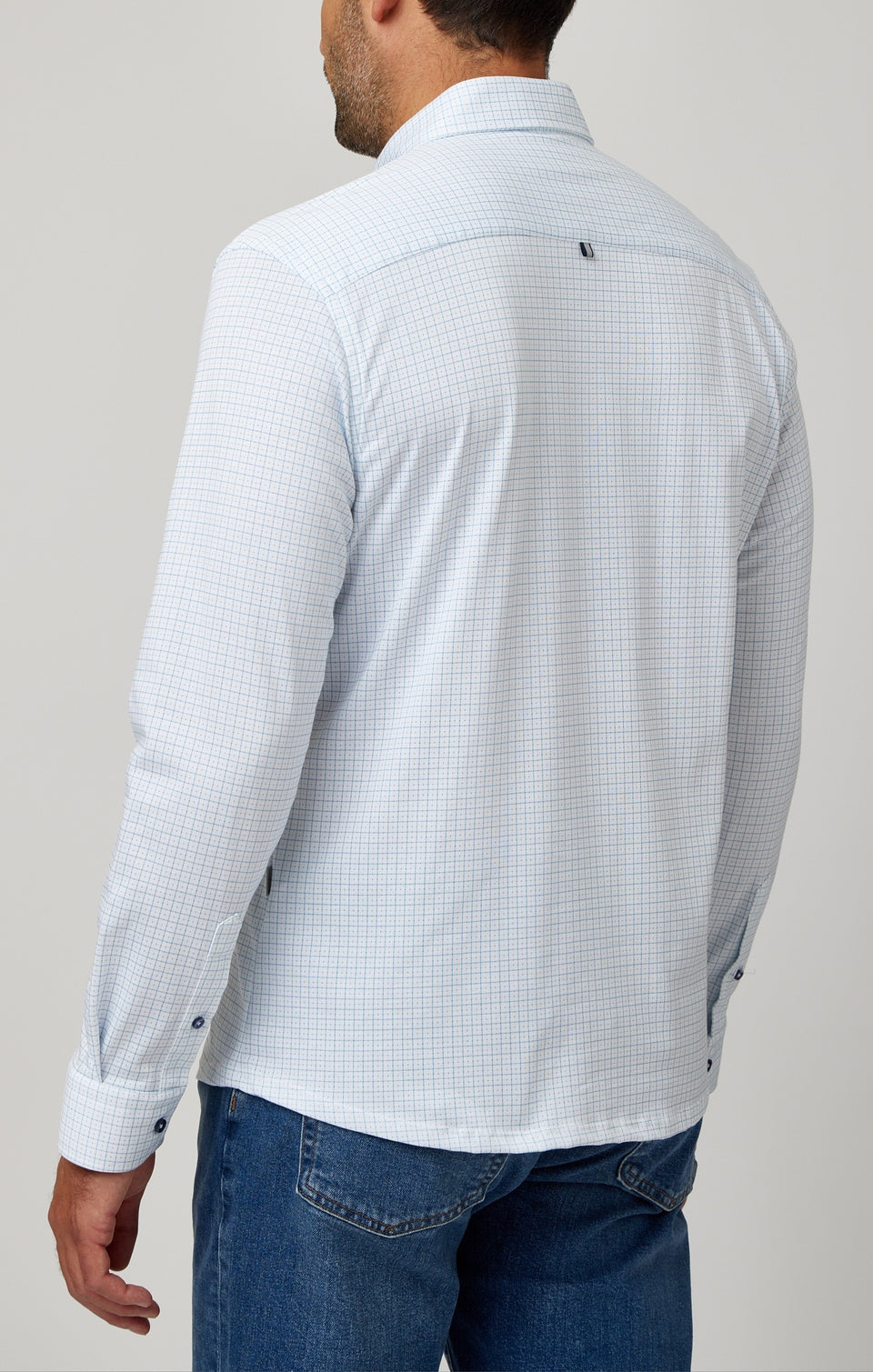 Check Technical Long Sleeve Jersey-Knit Shirt Blue Check