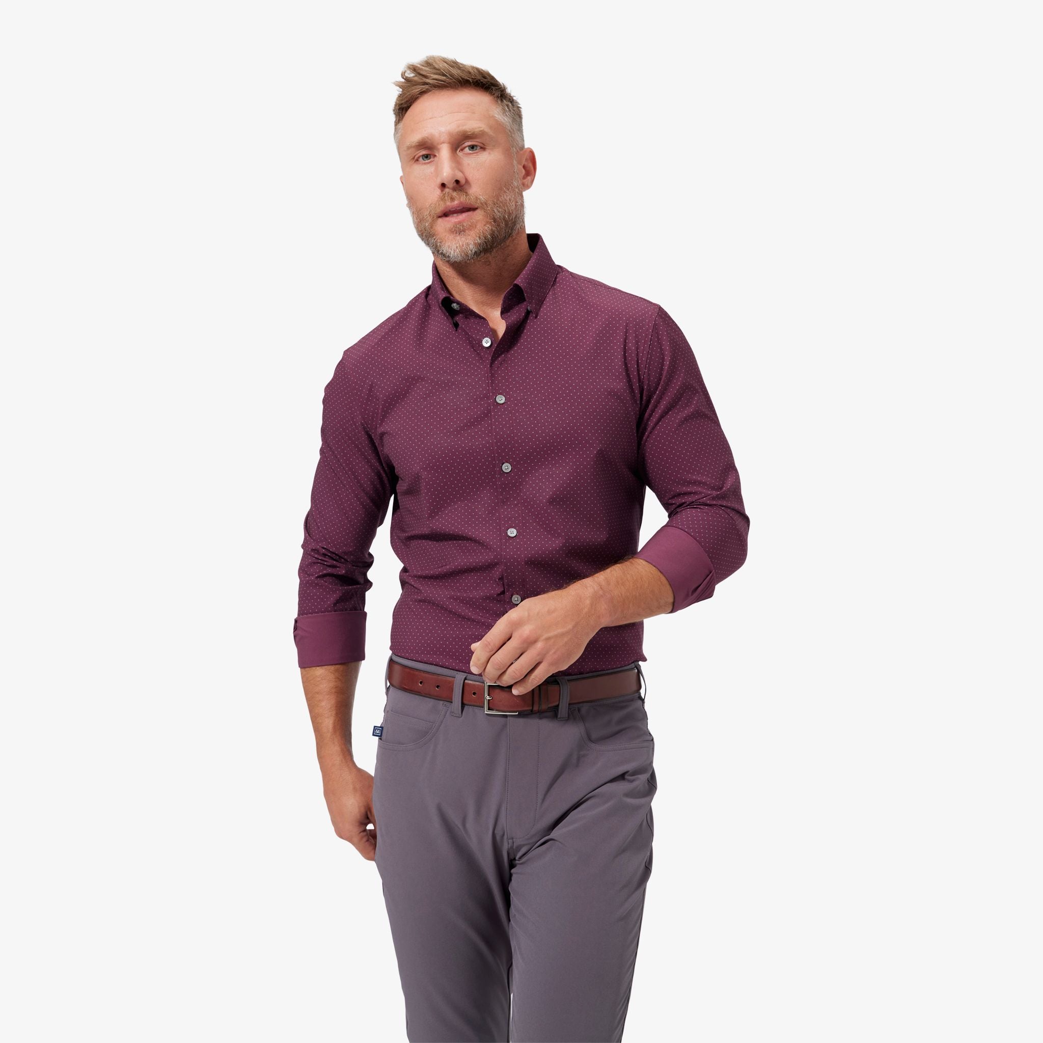 Leeward Long Sleeve Shirt - Plum/Gray Dot Print Plum/Gray Dot Print