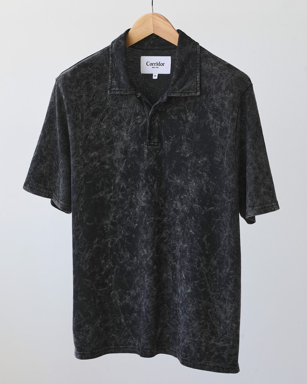 Acid Wash Short Sleeve Polo Black