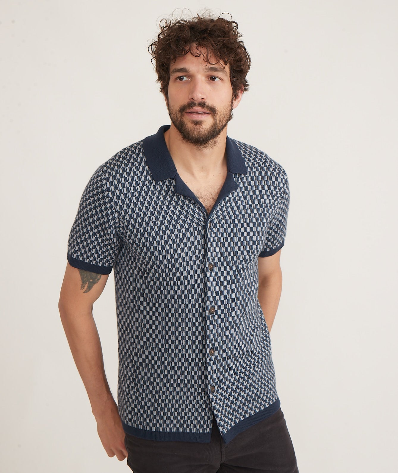 Asher Print Button-Down Sweater Blue Geo