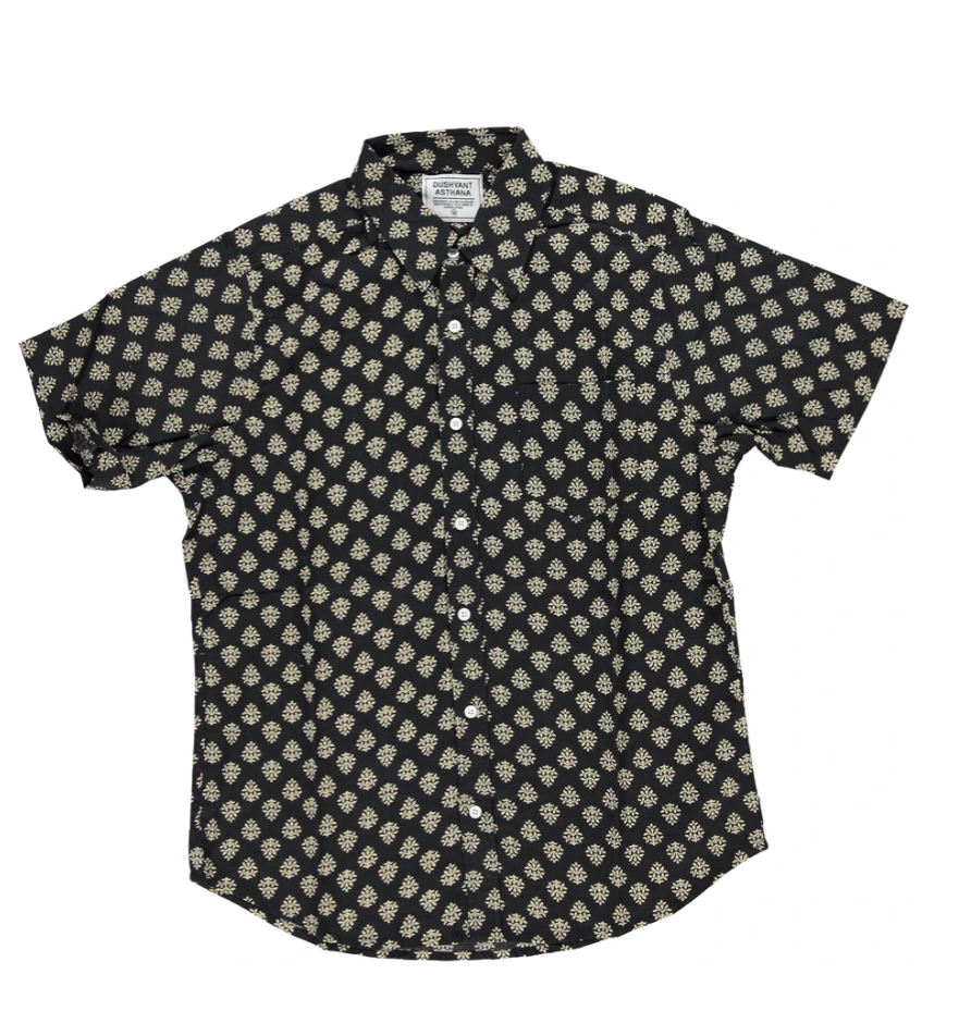 Hand Printed Short Sleeve Shirt - Black Motif Black Motif